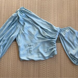 DO+BE One-Shoulder Satin Blouse — Light Blue, Size S